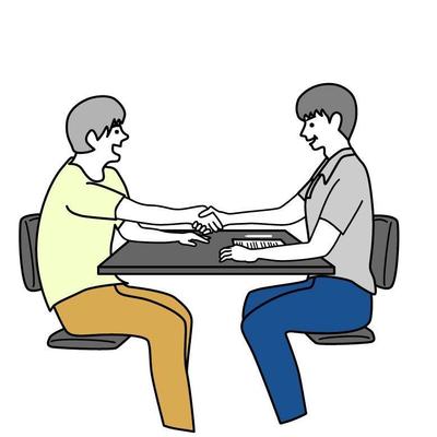 商談で握手する二人のイラストを制作しました