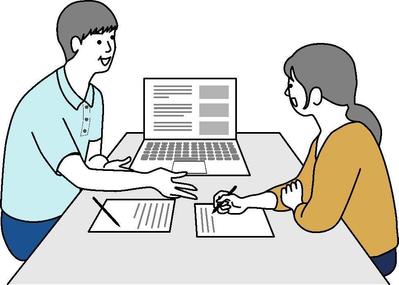 打合せする男女二人のイラストを制作しました