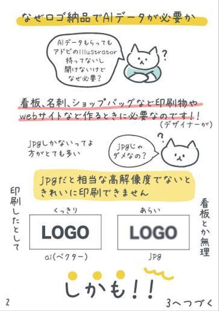 「ロゴ納品はillustratorのaiデータを納品してもらってください」をイラストで説明しました