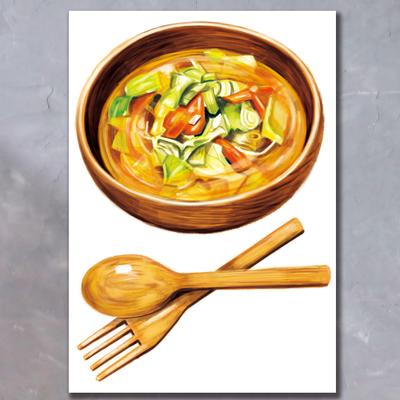 野菜スープとカトラリーのリアルテイストのイラストを制作致しました