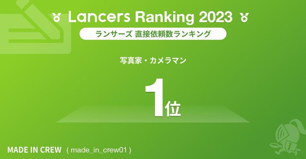 ランサーズ直接依頼数ランキング：写真家・カメラマン部門全国1位を受賞しました