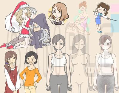 女性のイラストを様々なタッチで描きました