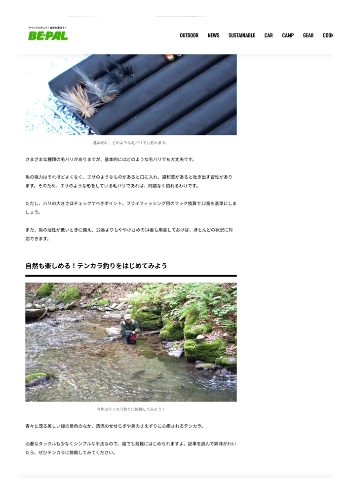 日本古式の毛バリ釣り「テンカラ」のやり方についての記事を作成しました。ました