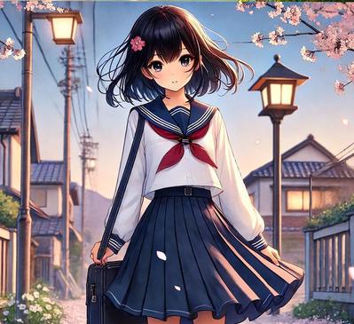 【AI画像生成】少し懐かしい雰囲気のある町と少女をイメージしました
