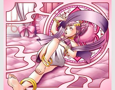右手を見る女の子の絵を描きました