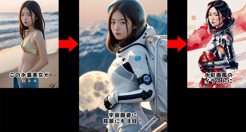 AI画像生成で水着美女を宇宙飛行士にしました