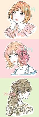ガーリーイラスト＜3タイプの髪型＞を制作いたしました
