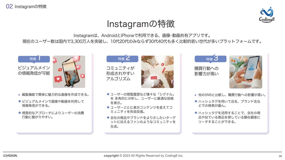 私達の主力であるInstagram運用代についての特徴の説明資料を作成しました