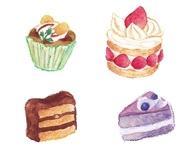 食べ物イラスト（４点）
ケーキ類を描きました