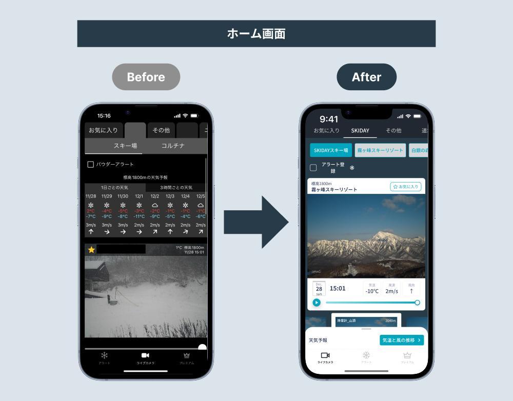 「SKIDAY」スキー場ライブ情報アプリのUI改善いたしました