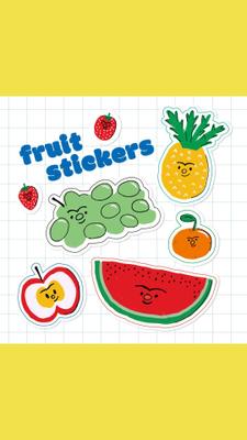 カットフルーツ容器に貼るシールの、フルーツイラストを描きました