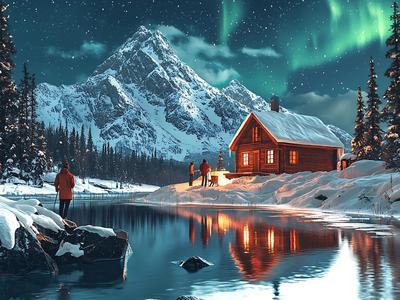 ラップランド地方の夜景のイラストをMid•journeyで生成しました