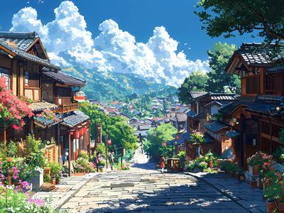 日本の昔ながらの風景のイラストをMid•journeyで生成しました