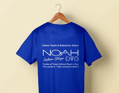 「インドアテニス＆バドミントンスクール・ノア」様のスタッフ用Tシャツデザインを作成しました