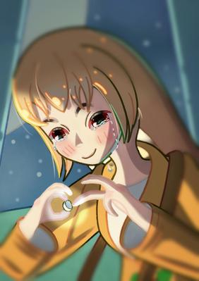 灯台で女性が涙を浮かべながら、婚約指輪を外す様子を絵描きました