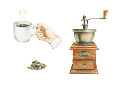 水彩絵の具でコーヒーカットイラストのサンプルを制作しました