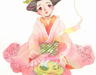 江戸美人をテーマにした水彩イラストを描きました
