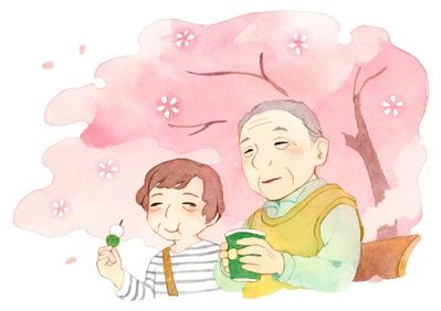 お花見の人物イラストカットを自主制作しましたました