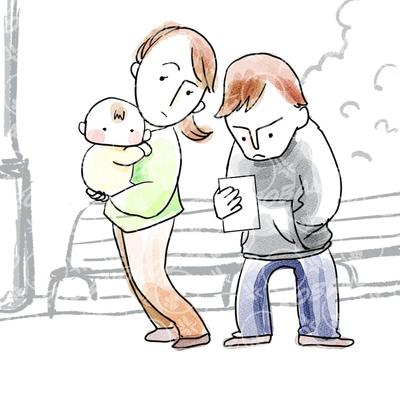 迷子の親子を描きました