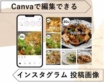 Instagramフィード投稿用(レシピ・料理記録)のテンプレートセットを制作いたしました