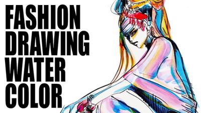 FASHION DRAWING WATER COLOR【1min】ショート動画　ました