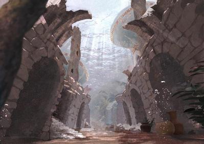 古代文明をテーマに、海底の古代文明を表現したコンセプトアートを制作しました