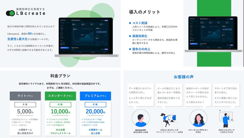架空のSaaSサービスの販売資料を作成しました