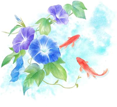 生命保険会社の顧客向け暑中お見舞い用の水彩イラストを作成しました