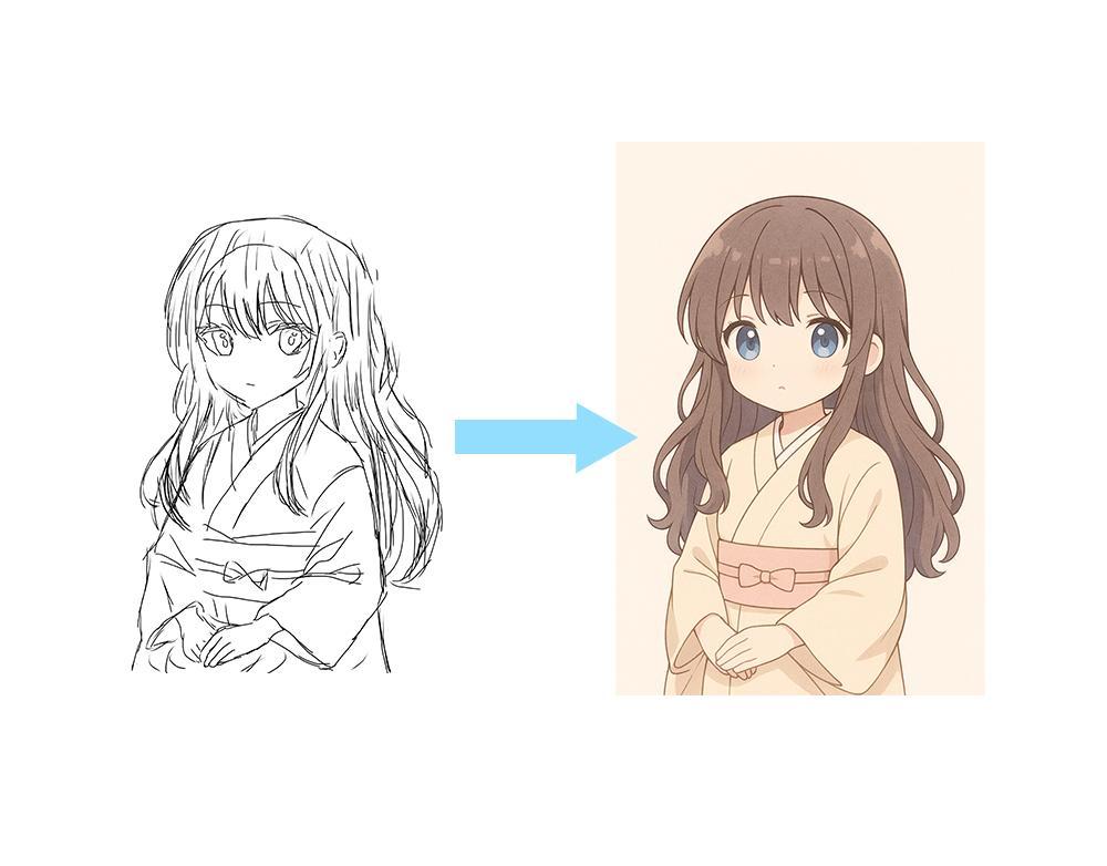 [ラフ]から[アニメ風イラスト]へ → AI×プロンプト設計で仕上げました