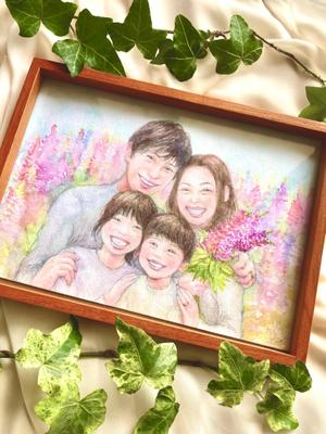 １月にお誕生日を迎える方のために、お誕生花に囲まれた似顔絵を制作しました
