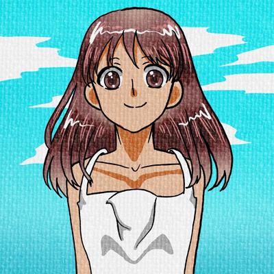 青空の下の健康そうな女の子を描きました