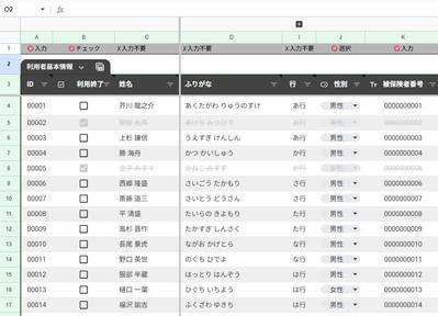 介護施設の利用者情報を管理するデータベースをGoogleスプレッドシートで作成しました