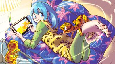 動物とのふれあいを表現したイラストを作成しました