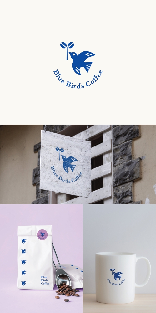 架空のコーヒーショップ、「Blue Birds Coffee」のロゴマークを作成しました