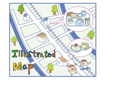 カフェ周りの可愛いイラストマップを描きました