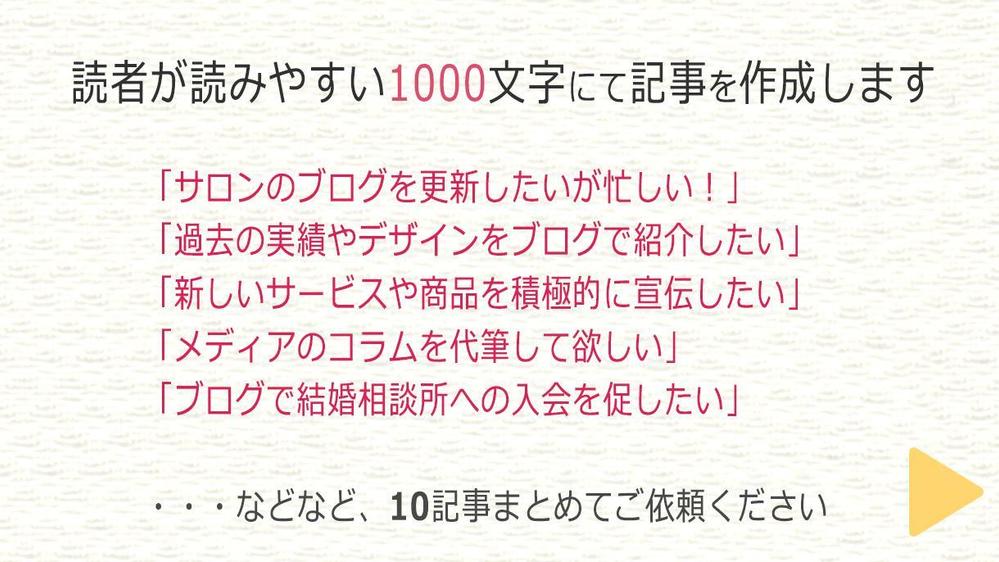 【女性向けブログや商品紹介】読みやすい1000文字にて10記事執筆します