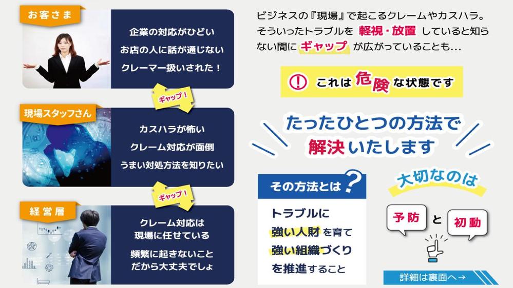 トラブル予防・対応・再発防止等リスクに強い人財育成のお手伝いをいたします