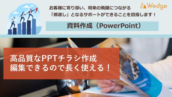 高品質なPPTチラシ作成　
編集できるので長く使え
ます