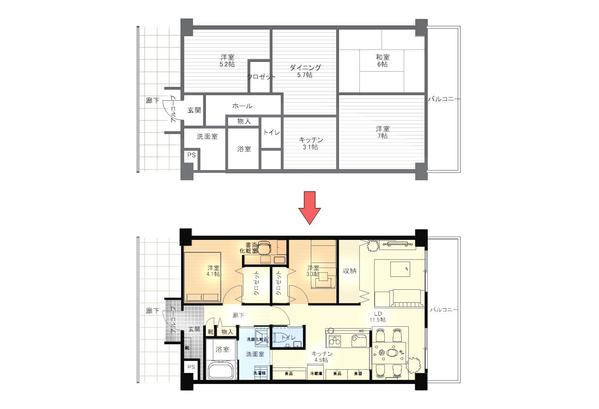 マンションのリノベーション間取り図作成・内観CGパース作成を承ります