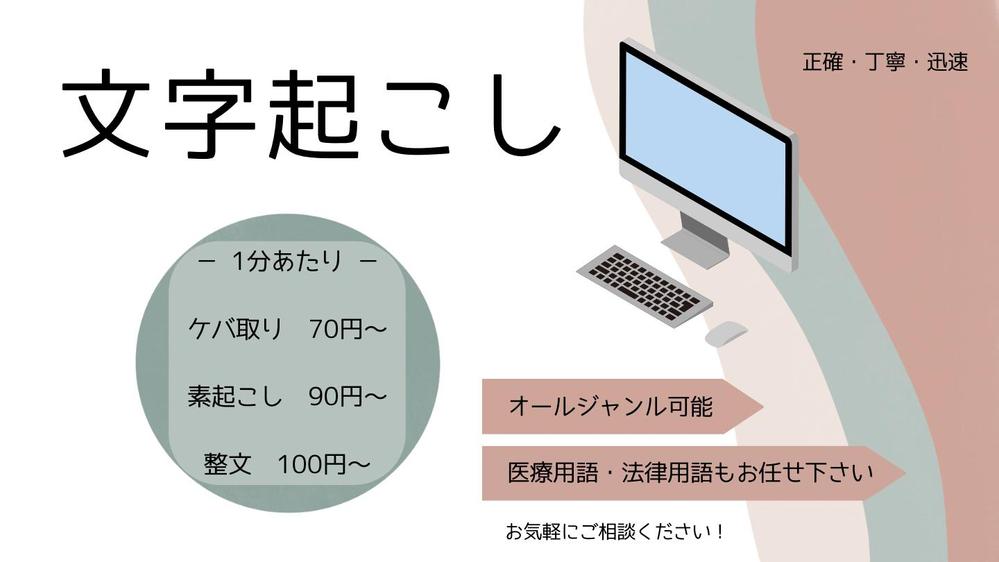 【文字起こし】医療・法律用語もお任せ下さい！全ジャンルOK／正確、丁寧に仕上げます