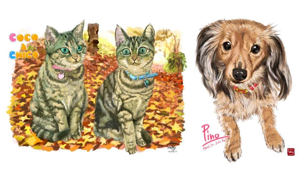 猫、犬、ペットなど、動物のイラストを毛並みまで美しく描きます