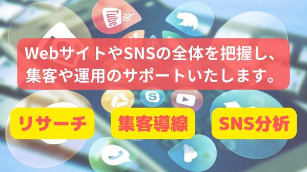 複数のSNSの発信状況を確認し、マーケティング戦略を構築して支援します。ます