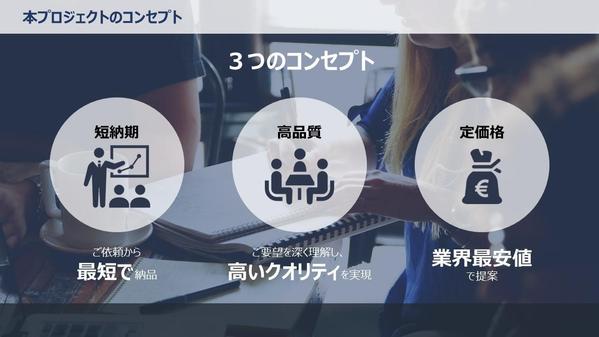 魅せるプレゼン資料、提案資料作成、設計、ブラッシュアップします