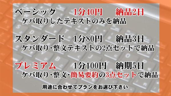 音声データを文字起こし（1分100円、30分3000円、2時間12000円）します