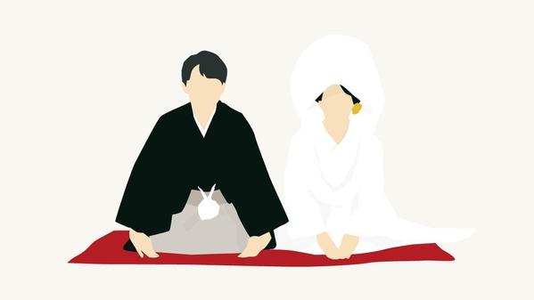 お二人のハレの姿をillustratorでシンプルなイラストにします