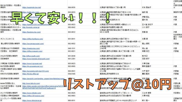 【@10円】ご要望に応じた多種多様な企業・営業リストを作成いたします