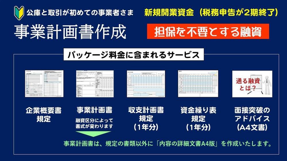 公庫が初めての方 新規開業資金 企業概要書 事業計画書作成や面接アドバイスを致します