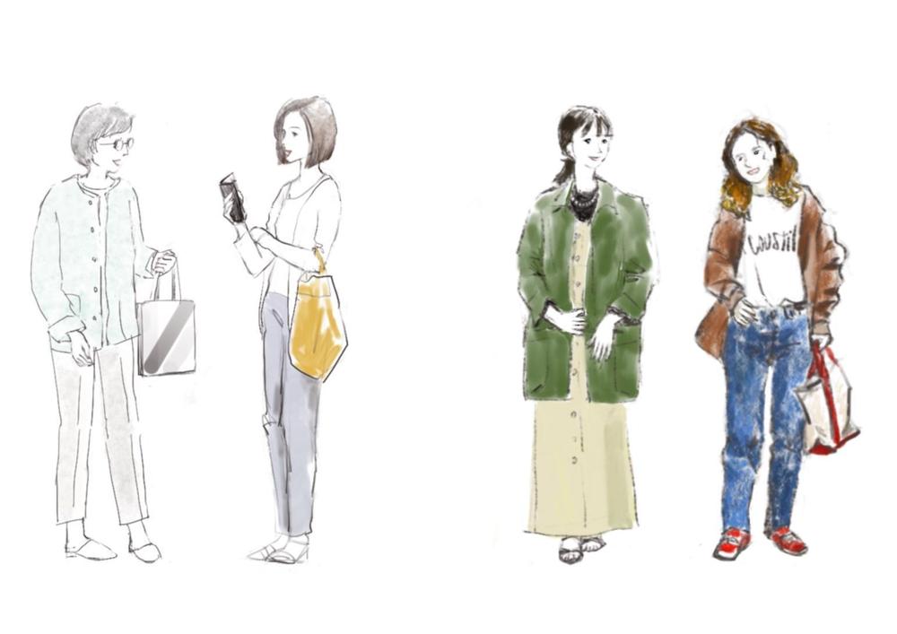 カットイラストに使える女性の顔の表情から仕草までをシンプルなラインで描きます