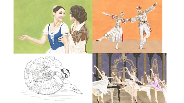 バレエに関する人物・道具・舞台イメージなどのイラストを制作します