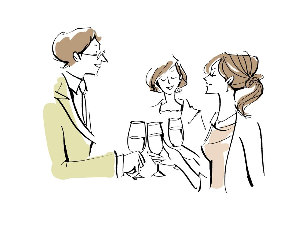 スタイリッシュに人物や背景イラストを、少しだけ色つけして描かせていただきます